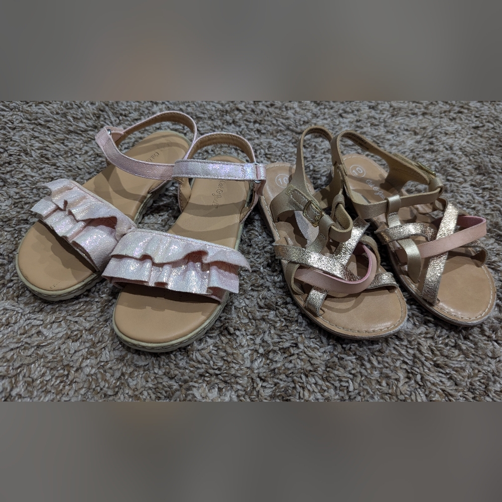 Cat & Jack sandals bundle girl size 10 shimmer metallic ruffle